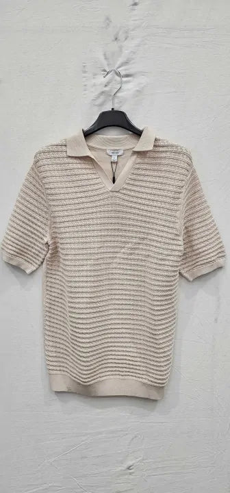 Reiss - Stone Sigmund Textured Polo Shirt - Beige Size: Xs