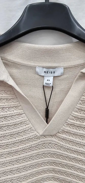 Reiss - Stone Sigmund Textured Polo Shirt - Beige Size: Xs