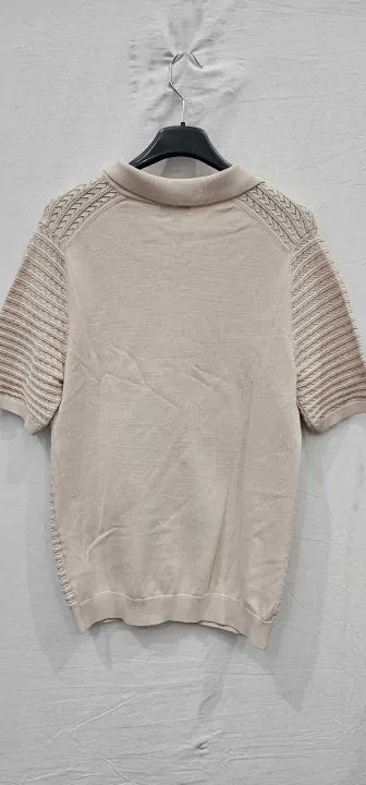 Reiss - Stone Sigmund Textured Polo Shirt - Beige Size: Xs