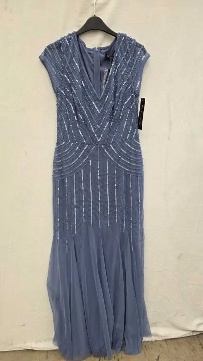 Adrianna Papell Cerulean Beaded Mermaid Dress Size: Uk8