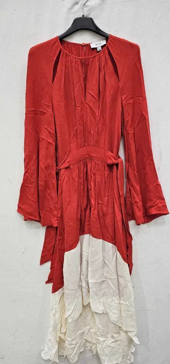 Reiss - Red Luella Colour Block Midi Dress - Red Size: Uk 10