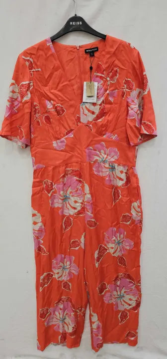 Whistles - Orange Hibiscus Print Aimee Jumpsuit - Orange Size: Uk14