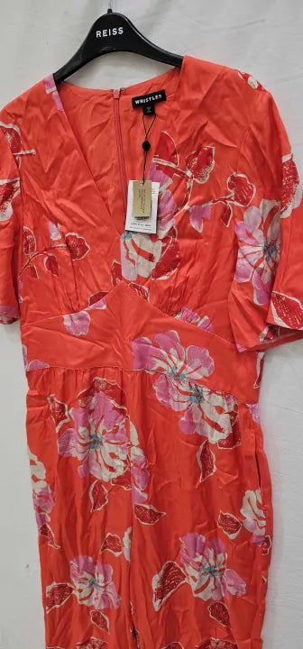 Whistles - Orange Hibiscus Print Aimee Jumpsuit - Orange Size: Uk14