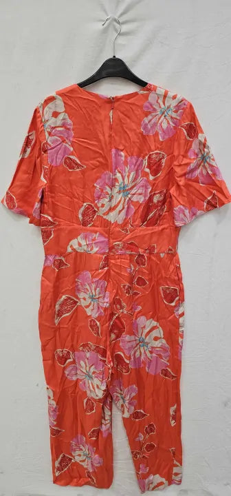 Whistles - Orange Hibiscus Print Aimee Jumpsuit - Orange Size: Uk14
