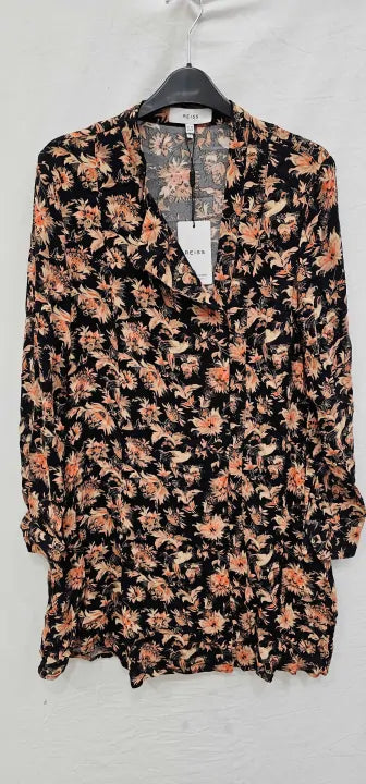 Reiss - Black Lula Floral Print Mini Dress - Black Size: Uk10