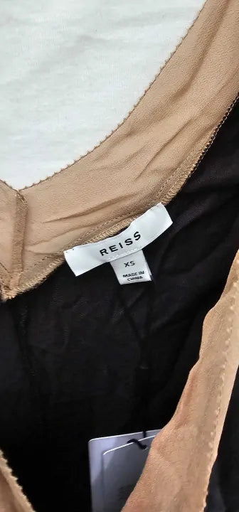 Reiss-45412603-xs-beige-black Pippa Colour Block Top-beige Size: Xs