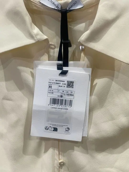 Mango X Victoria Beckham - Cream Button Up Silk Blend Shirt Size: Medium