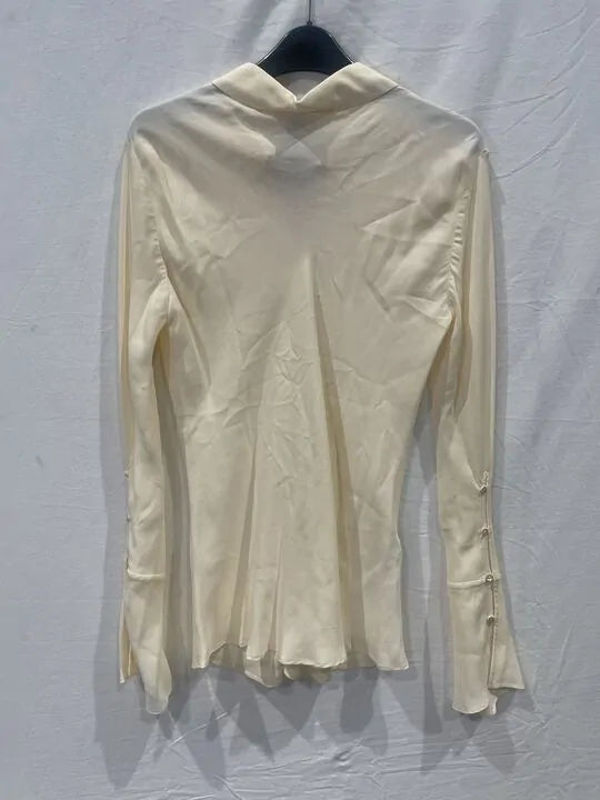 Mango X Victoria Beckham - Cream Button Up Silk Blend Shirt Size: Medium