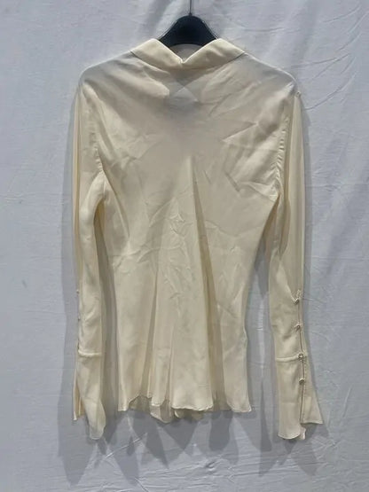 Mango X Victoria Beckham - Cream Button Up Silk Blend Shirt Size: Medium