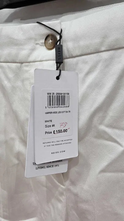 Reiss - White Harper Cotton Trousers Size: Uk 8R deal !!