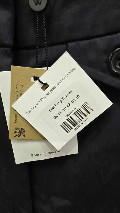 Whistles - Navy Tess Full Length Trousers Size: Uk 14 deal !!