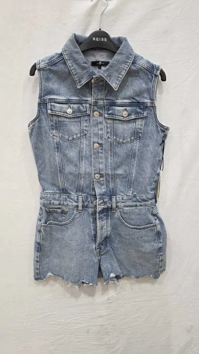 7 For All Mankind - Blue Mara Sleeveless Denim Jumpsuit Size: S