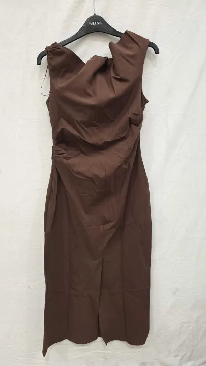 Mango - Chocolate Off-the-shoulder Draped Dress Size: Large
