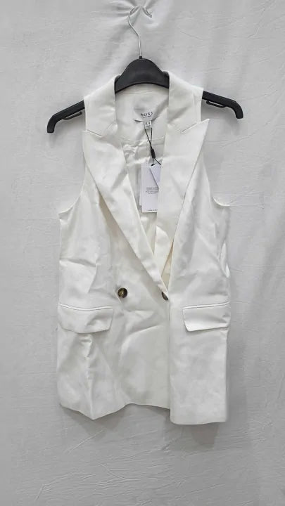 Reiss - White Lori Halter Linen Blend Waistcoat Size: Uk 10