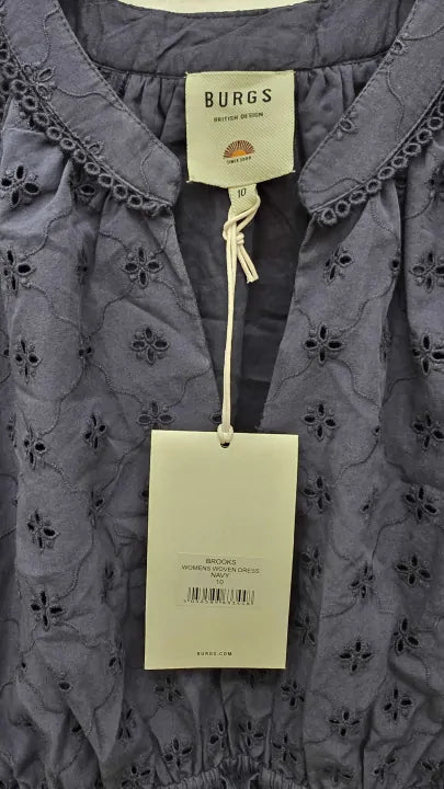 Burgs - Navy Brooks Cotton Dress Size: Uk 10