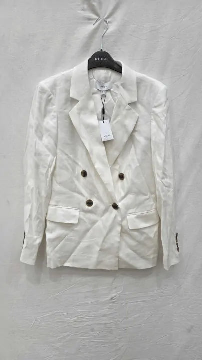 Reiss - White Hollie Linen Blend Blazer Size: Uk 10