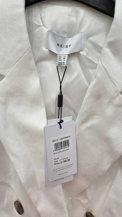 Reiss - White Hollie Linen Blend Blazer Size: Uk 10