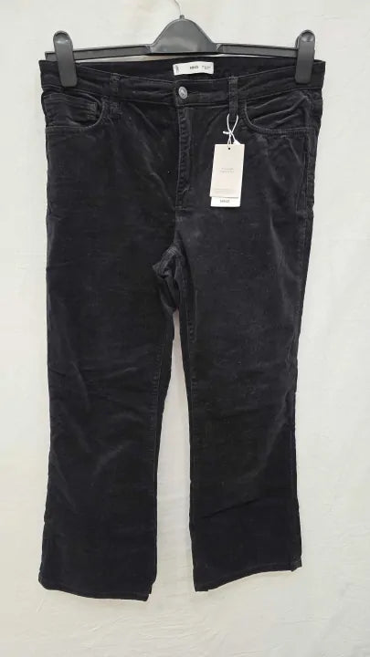 Mango - Black Flare Crop Corduroy Trousers Size: Uk 10