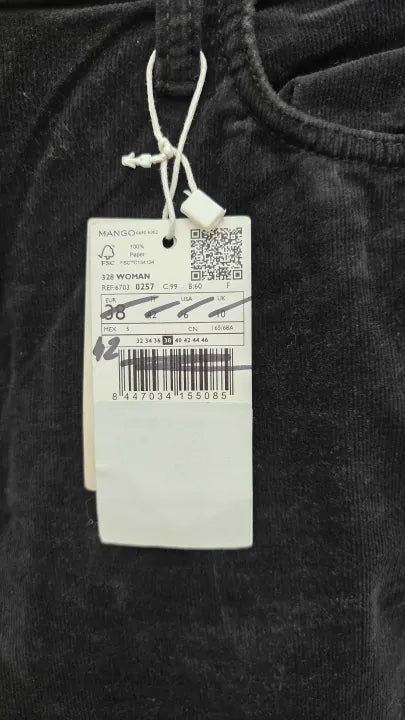 Mango - Black Flare Crop Corduroy Trousers Size: Uk 10