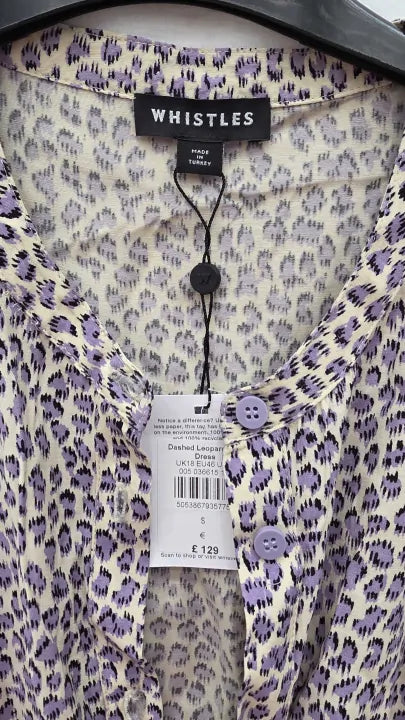 Whistles - Lilac Dashed Leopard Midi Dress Size: Uk 18