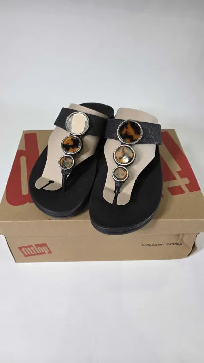 Fitflop - Sparkle Black Halo Shimmer Toe Post Sandal Size: Uk 6