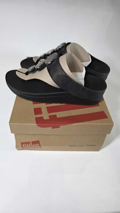 Fitflop - Sparkle Black Halo Shimmer Toe Post Sandal Size: Uk 6