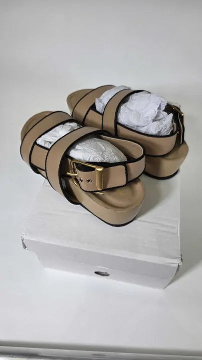 Reiss - Beige Samantha Leather Sandals Size: Uk 5