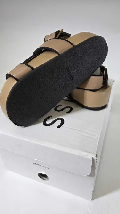 Reiss - Beige Samantha Leather Sandals Size: Uk 5
