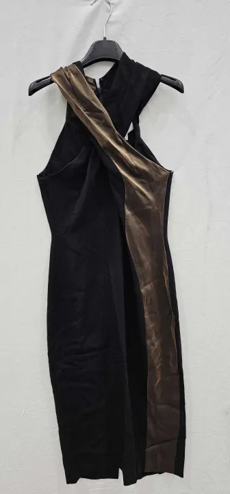 Reiss - Black Carla Metallic Panel Fitted Dress - Black Size: Uk10