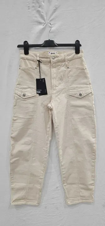 Paige - Ecru Alexis Crop Cargo Trousers - Brown Size: 28