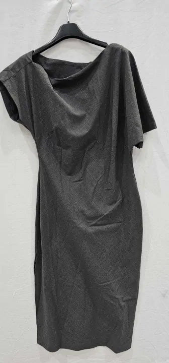 Mango - Grey Asymmetrical Drape Midi Dress - Grey Size: L