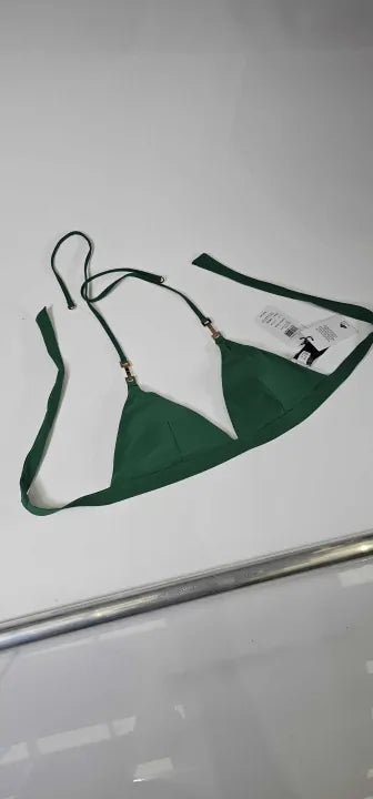 Riah Triangle Halter Neck Bikini Top In Green Size: Uk12