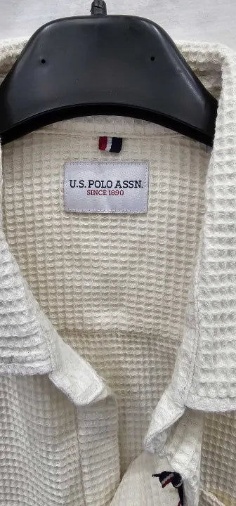 U.s. Polo Assn. - Cream Waffle Textured Cotton Shirt - White Size: L
