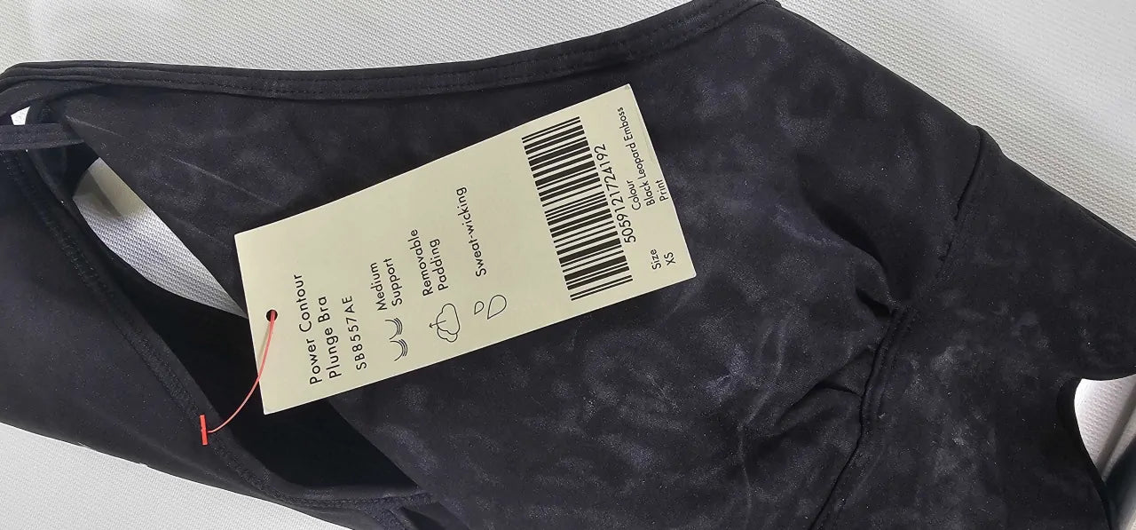 Sweaty Betty - Power Contour Plunge Bra - Black Leopard Emboss Print - Multi Size: Xs