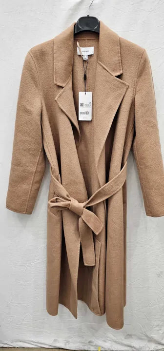 Reiss - Camel Emile Longline Belted Wool Blend Coat - Beige Size: Uk6