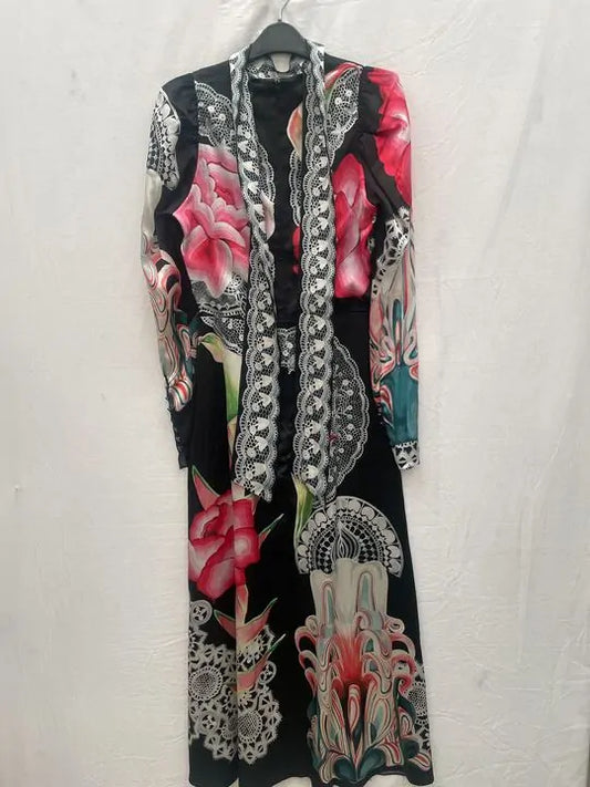 Temperley London - Black Cici Print Tie Dress Size: Uk 10