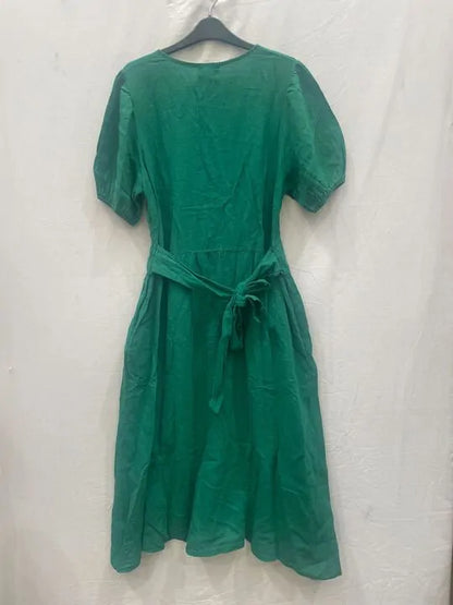 Rodier - Green Puff Sleeve Linen Midi Dress Size: M/l