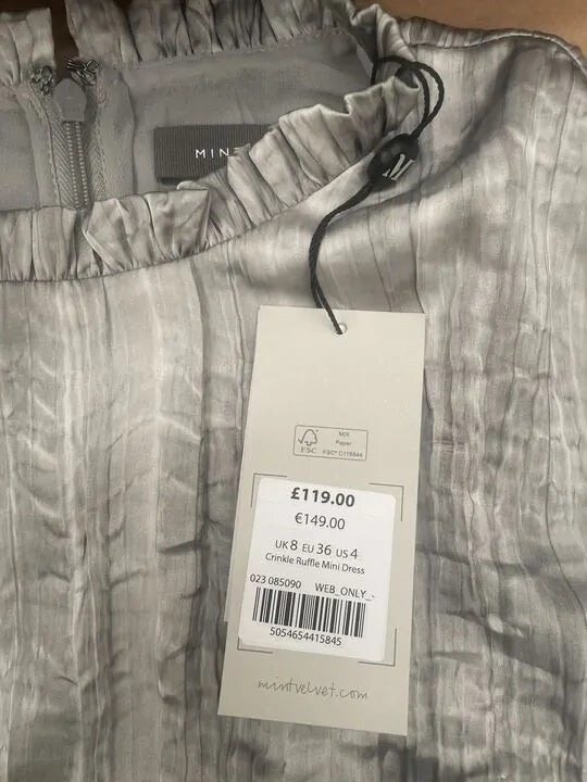 Mint Velvet - Grey Ruffle Mini Dress Size: Uk 8