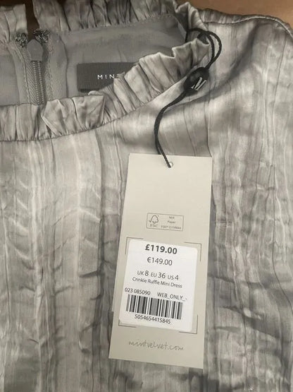 Mint Velvet - Grey Ruffle Mini Dress Size: Uk 8