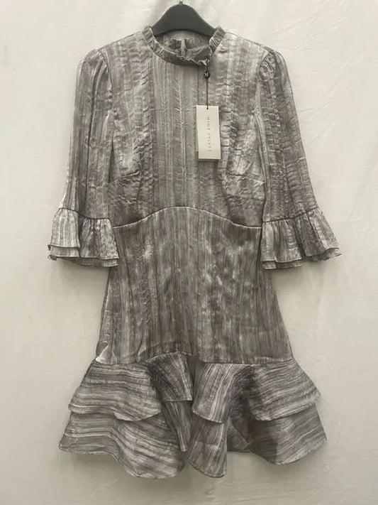Mint Velvet - Grey Ruffle Mini Dress Size: Uk 8
