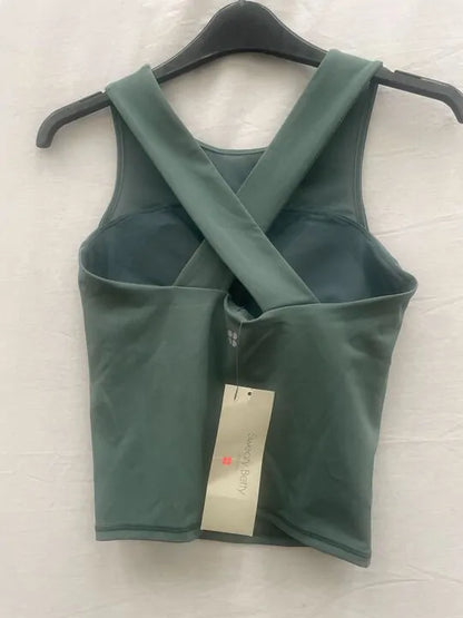 Sweaty Betty - Power Illusion Workout Bra Tank - Cool Forest Green Size: Xs
