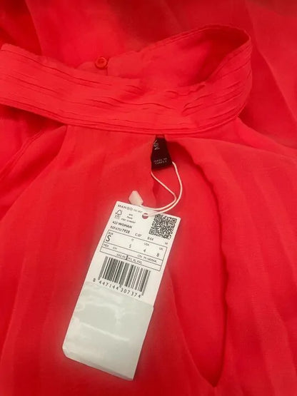 Mango - Coral Red Pleated Halter Neck Dress Size: Small