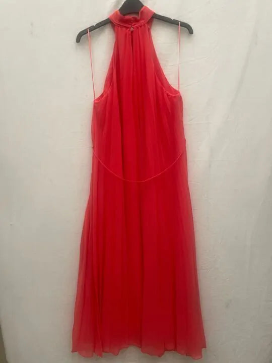 Mango - Coral Red Pleated Halter Neck Dress Size: Small