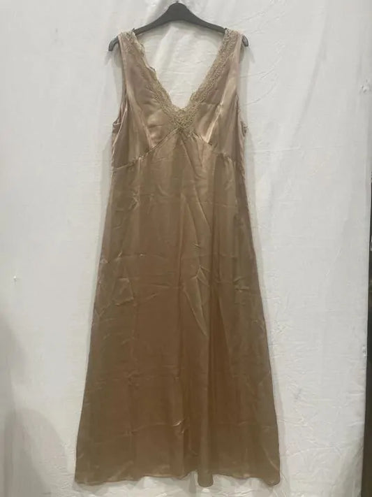 & Other Stories - Blush Slinky Lace Slip Dress - Beige Size: Uk 14