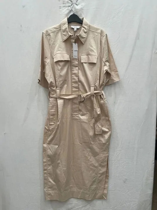 Reiss - Stone Cotton Blend Utility Belted Midi Dress Size: Uk 12