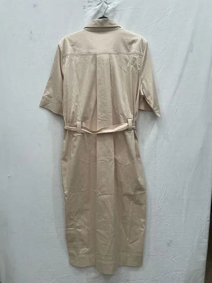 Reiss - Stone Cotton Blend Utility Belted Midi Dress Size: Uk 12
