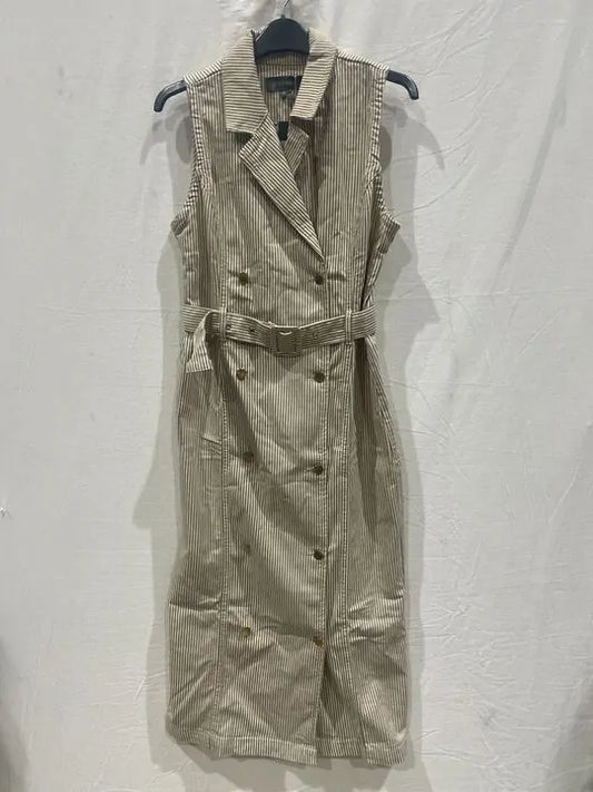 Sosandar - Ecru Stripe Denim Blazer Dress Size: Uk 10