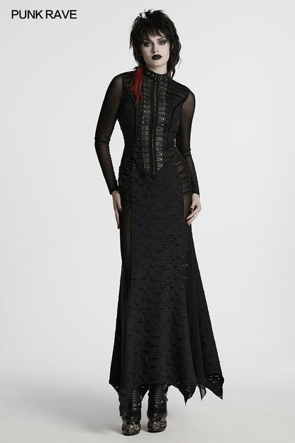 Punk Rave Seraphine Spinal Lace Panel Maxi Dress In Black