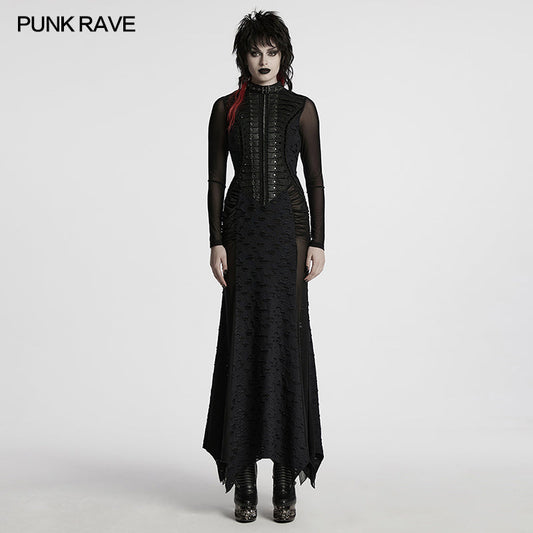 Punk Rave Seraphine Spinal Lace Panel Maxi Dress In Black
