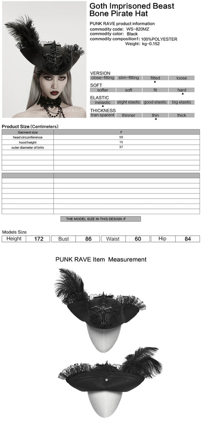 Punk Rave Goth Imprisoned Beast Bone Pirate Hat